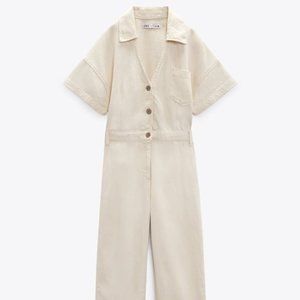 Zara Cream Denim Jumpsuit